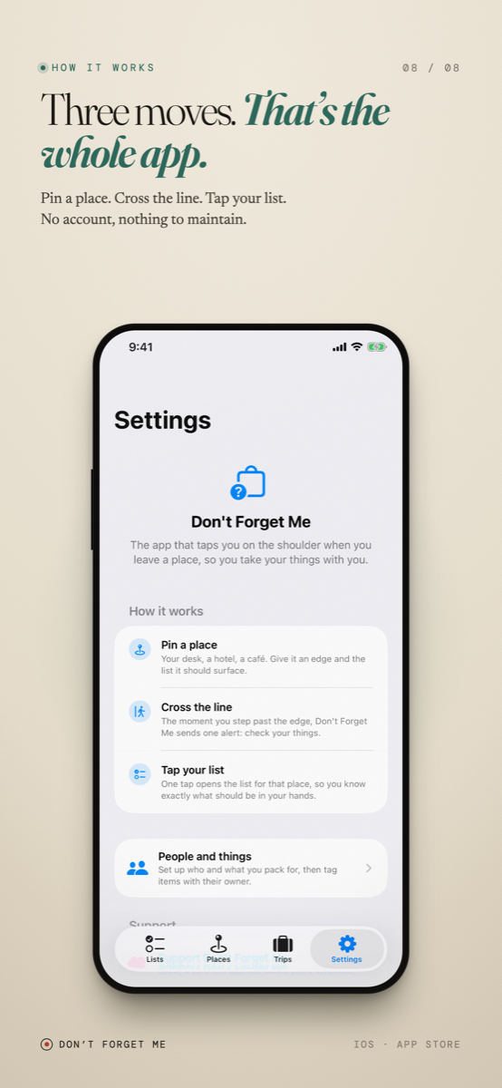 How it works — three moves, that’s the whole app