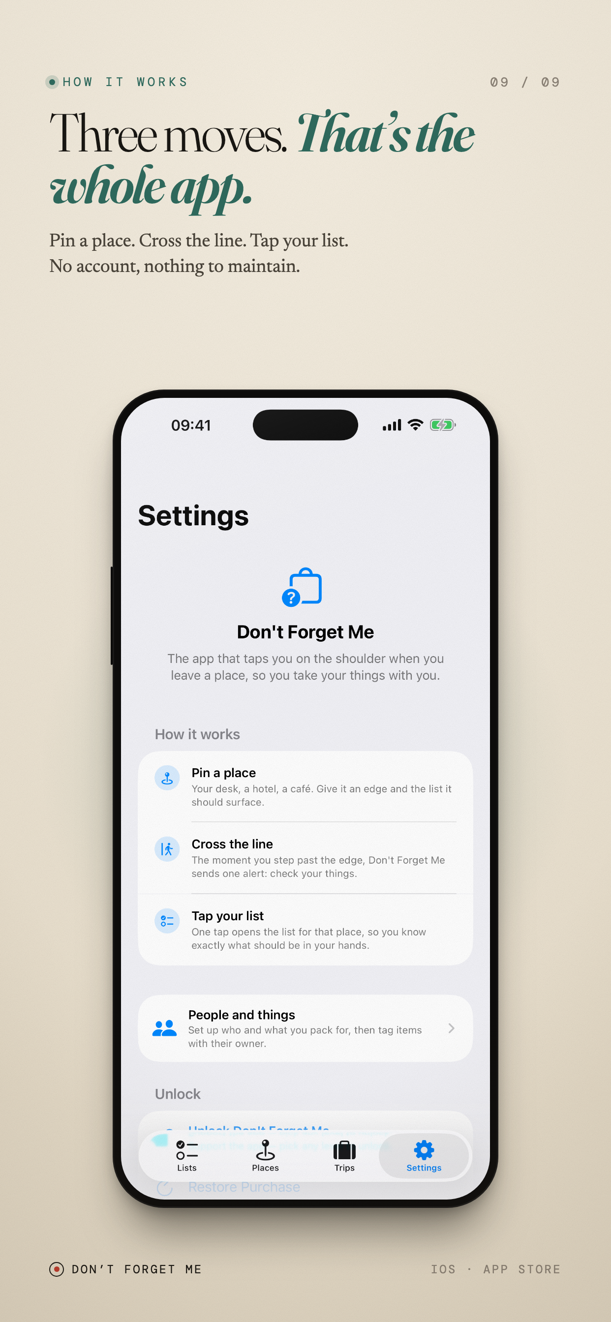 How it works — three moves, that’s the whole app